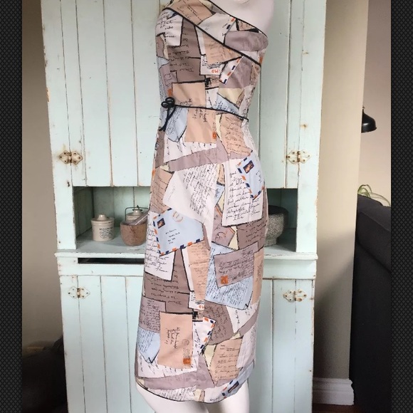 J Crew 8/6 Letter Postcard Print Strapless Dress - Picture 4 of 9